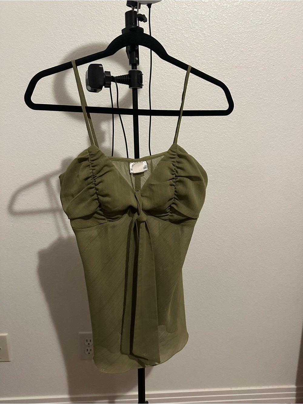 Y2K Fashion Bug Olive Green Ruched Bust Spaghetti Strap Camisole